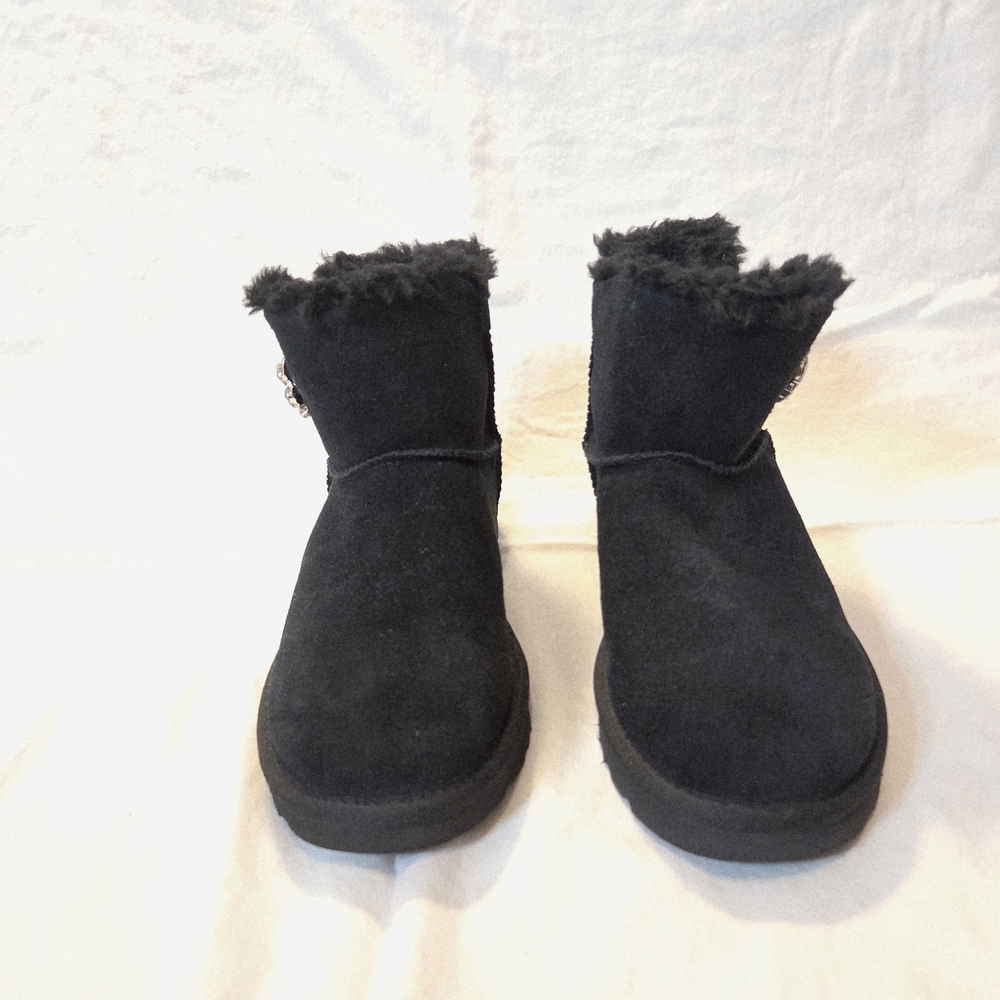 UGG Black Suede Boots with Fur Accent